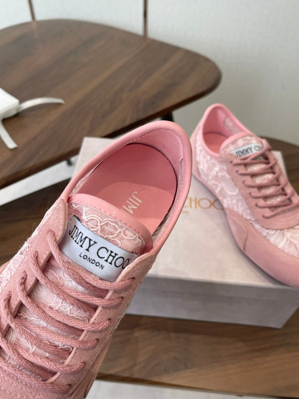 Baskets Jimmy Choo Sunny F en cuir rose et dentelle