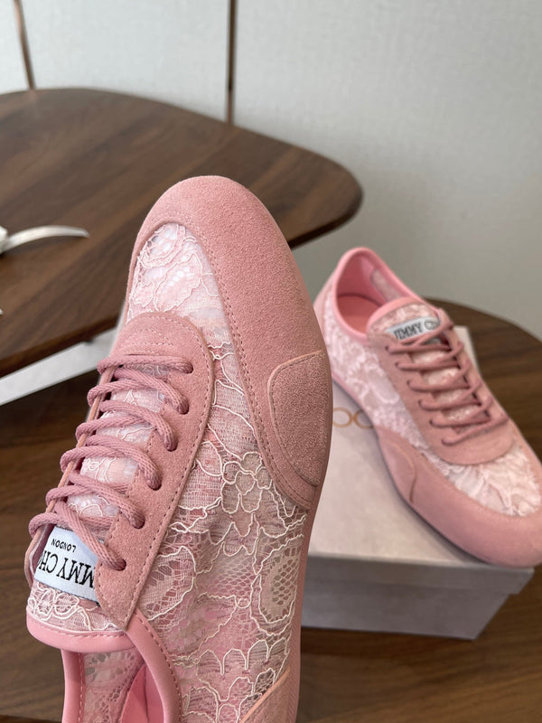 Baskets Jimmy Choo Sunny F en cuir rose et dentelle