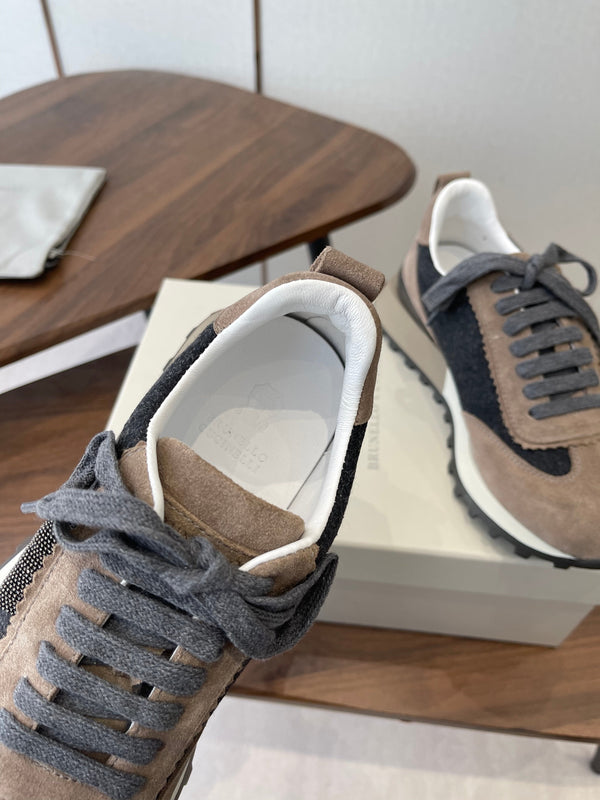 Brunello Flannel Runners With Monili Black Brown Suede 624478