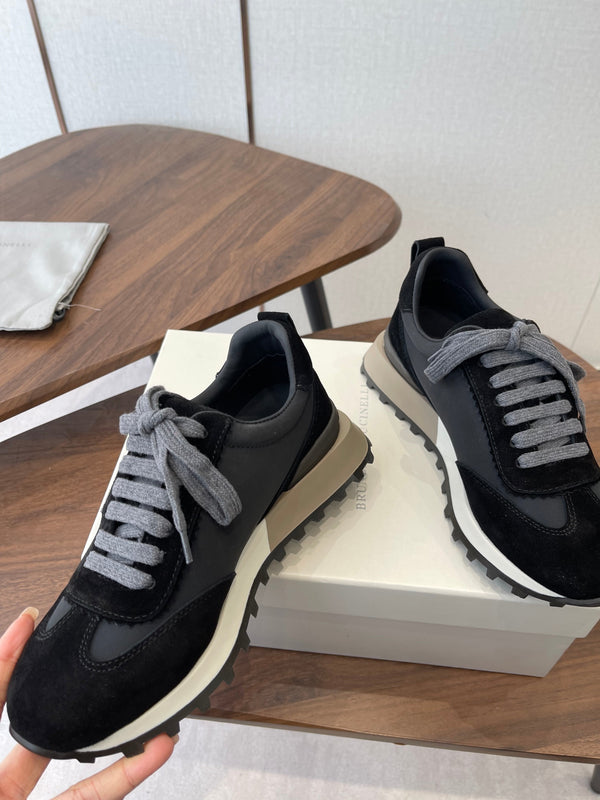 Brunello Flannel Runners With Monili Black Suede 624479