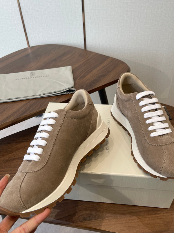 Brunello Runners With Shiny Tab Taupe Suede 624492