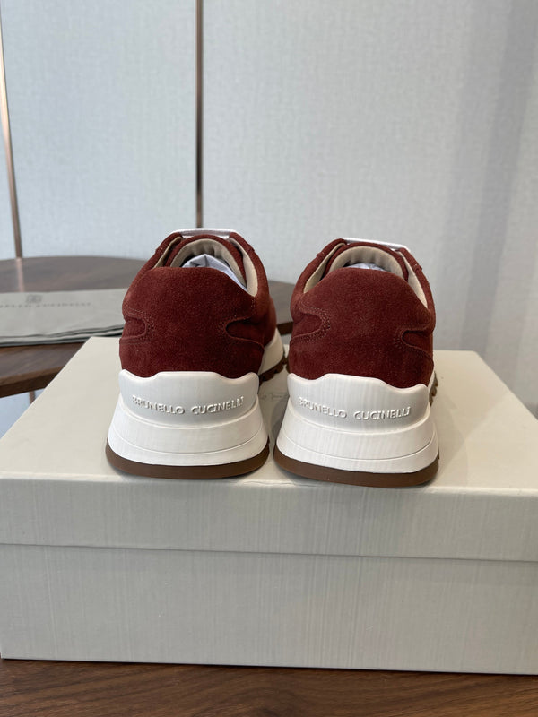 Brunello Runners With Shiny Tab Burgundy Suede 624493