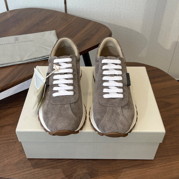 Brunello Runners With Shiny Tab Dark Taupe Suede 624494