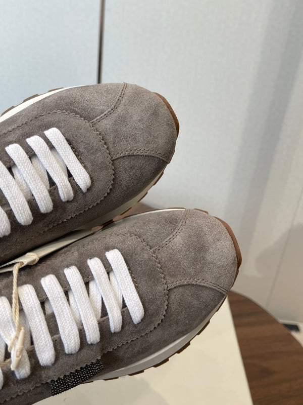 Brunello Runners With Shiny Tab Dark Taupe Suede 624494