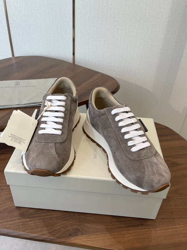Brunello Runners With Shiny Tab Dark Taupe Suede 624494