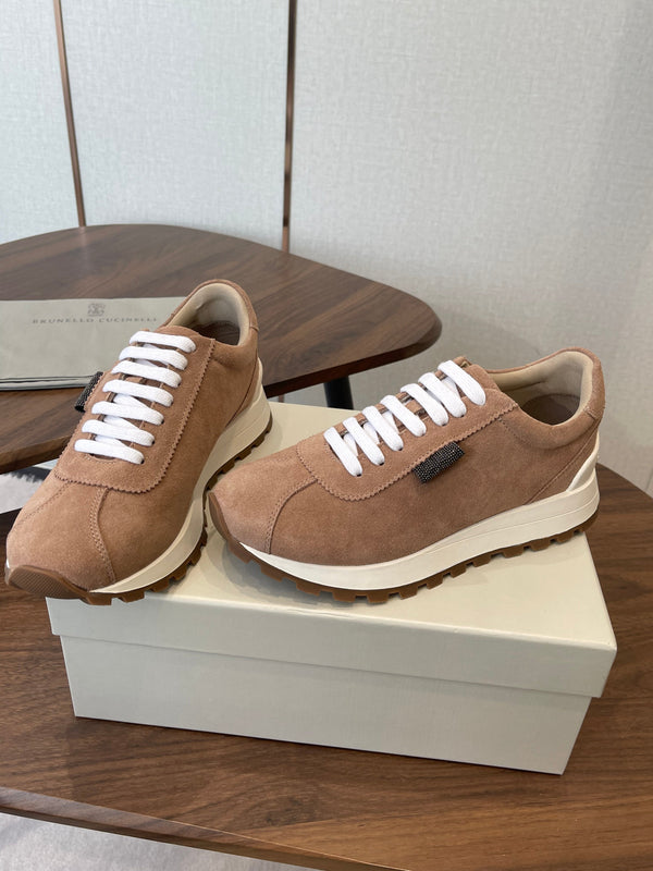 Brunello Runners With Shiny Tab Brown Suede 624495