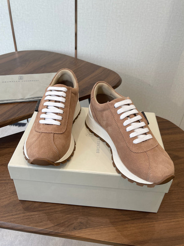 Brunello Runners With Shiny Tab Brown Suede 624495
