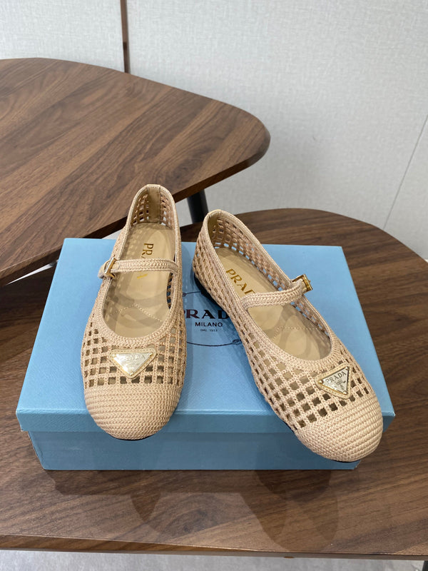 Prada 26s Ballet Flat Light Beige Leather Fabric 727660