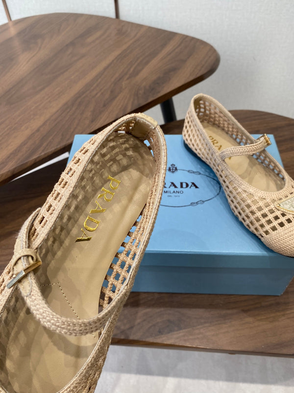 Prada 26s Ballet Flat Light Beige Leather Fabric 727660