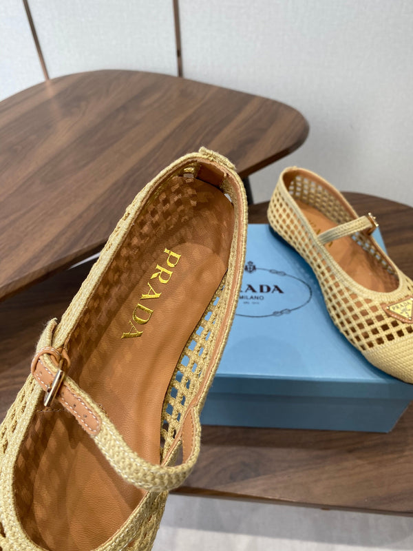 Prada 26s Ballet Flat Deep Beige Leather Fabric 727662