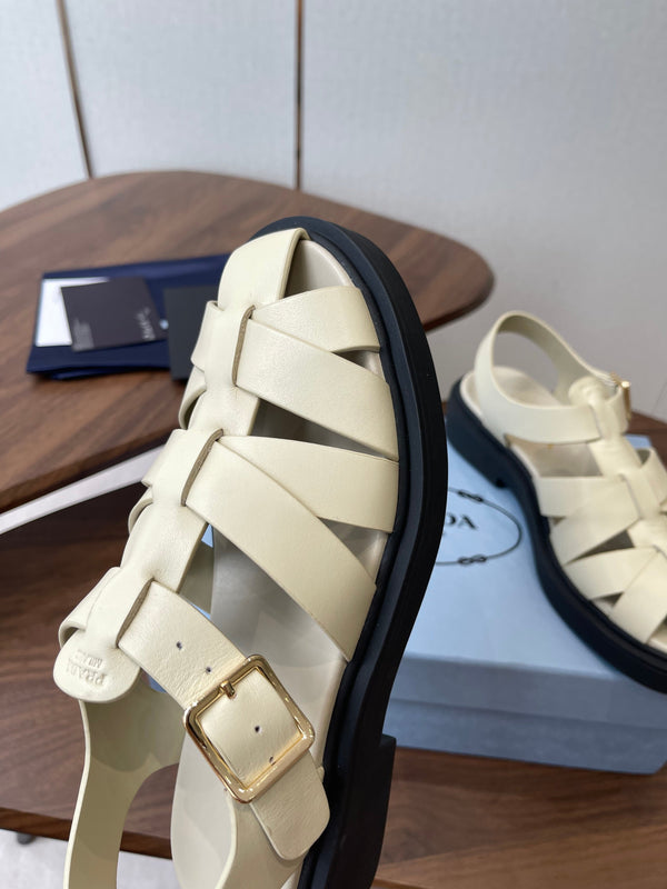 Prada 26s Fisherman's Sandals Ivory Leather 727673
