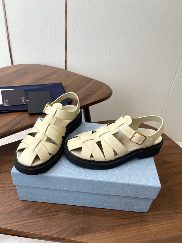 Prada 26s Fisherman's Sandals Ivory Leather 727673