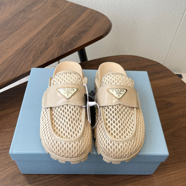 Prada 26s Mules Light Beige Mesh Fabric 727677