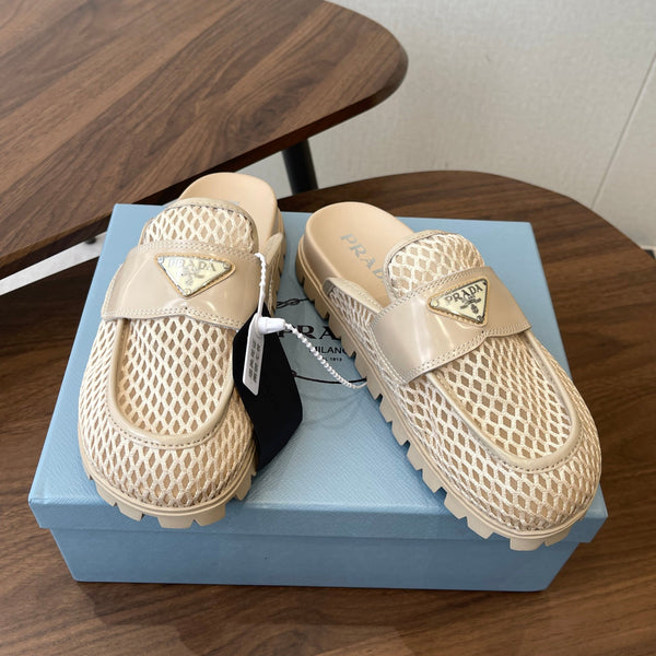 Prada 26s Mules Light Beige Mesh Fabric 727677