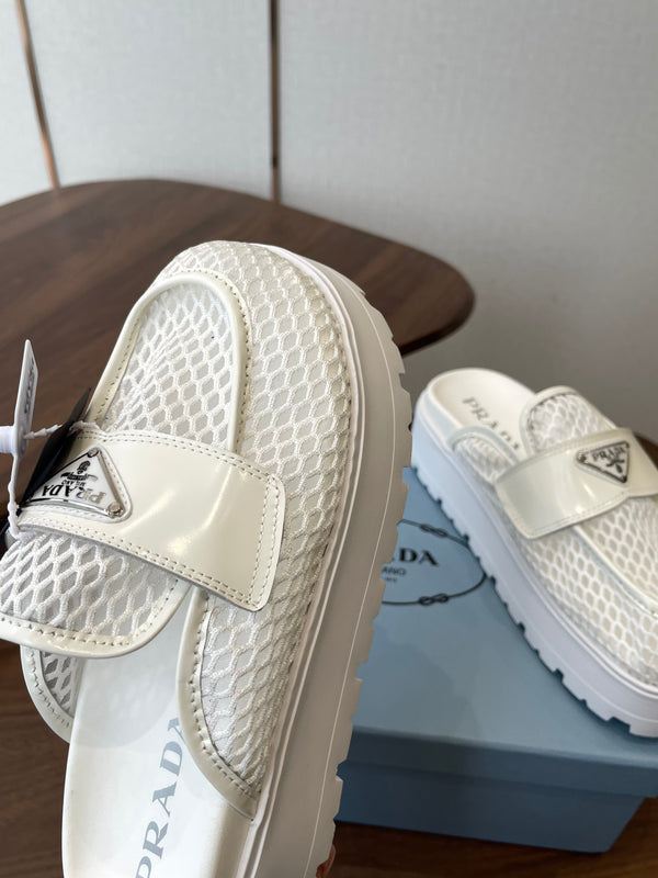 Prada 26s Mules White Mesh Fabric 727679
