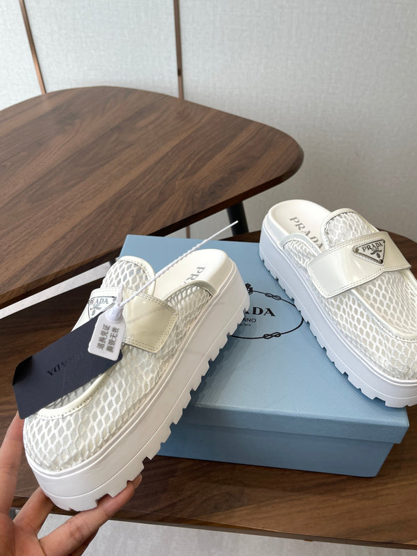 Prada 26s Mules White Mesh Fabric 727679