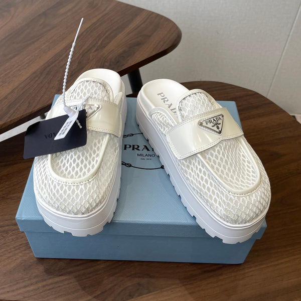 Prada 26s Mules White Mesh Fabric 727679