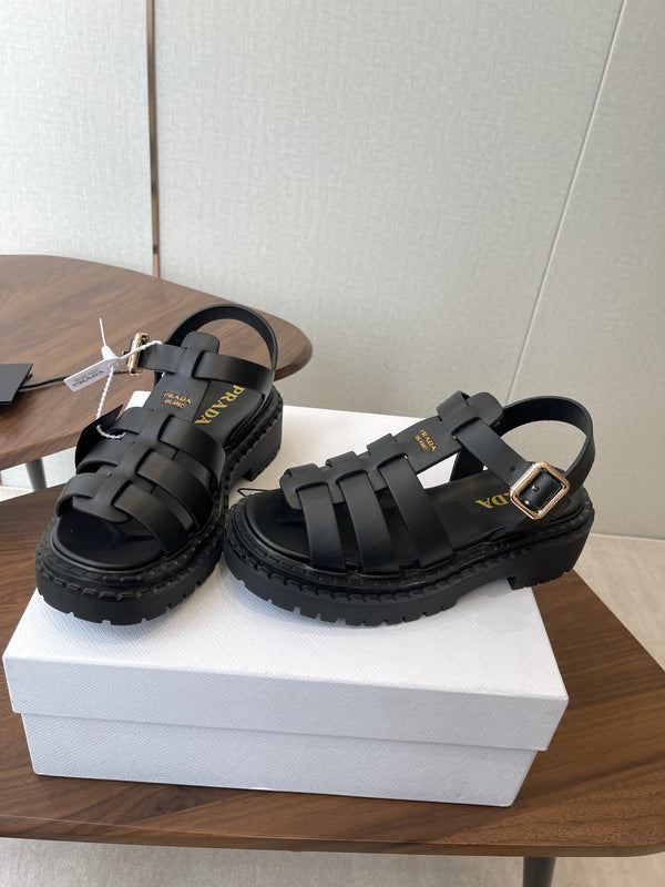 Prada Strappy Sandals 5.5cm Black Leather 728556