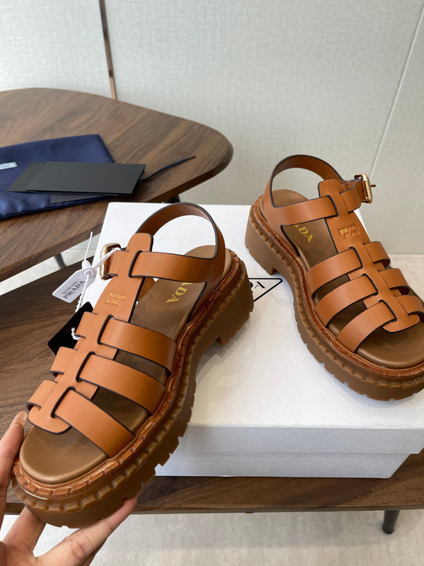 Prada Strappy Sandals 5.5cm Brown Leather 728557