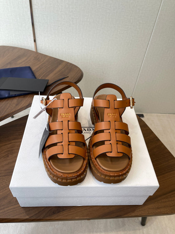 Prada Strappy Sandals 5.5cm Brown Leather 728557