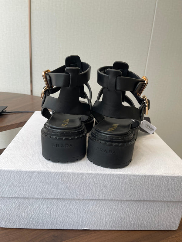 Prada Strappy Sandals 5.5cm Black Leather 728559