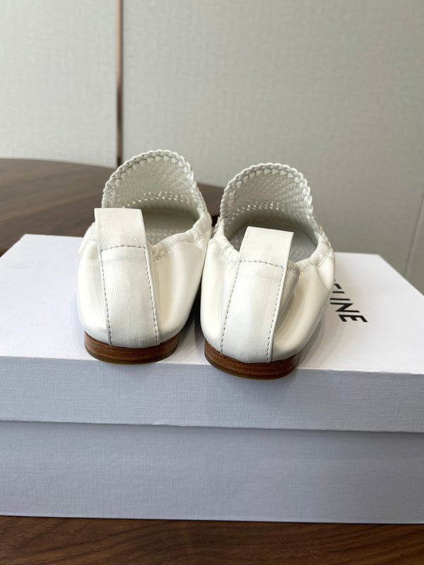 CL Ballerine à Lacets Tressée en Peau d'Agneau Blanche 790672