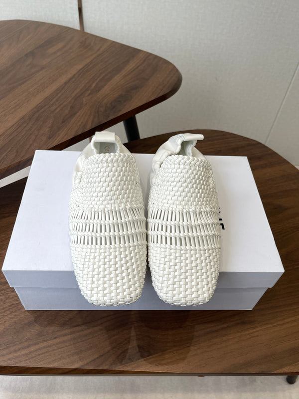 CL Ballerine à Lacets Tressée en Peau d'Agneau Blanche 790672