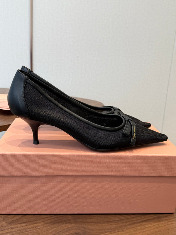 Miu 26s High-Heeled Pump Black Mixed Sheepskin with Lace 790460