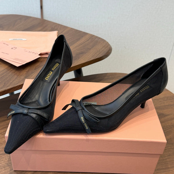 Miu 26s High-Heeled Pump Black Mixed Sheepskin with Lace 790460