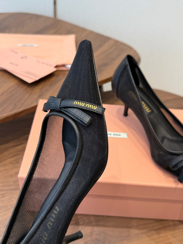 Miu 26s High-Heeled Pump Black Mixed Sheepskin with Lace 790460