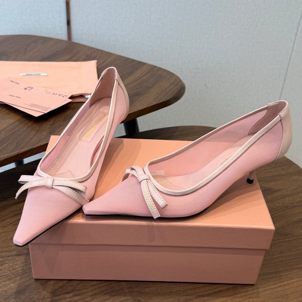 Miu 26s High-Heeled Pump Light Pink Mixed Sheepskin with Lace 790461