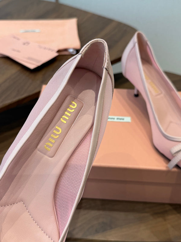 Miu 26s High-Heeled Pump Light Pink Mixed Sheepskin with Lace 790461