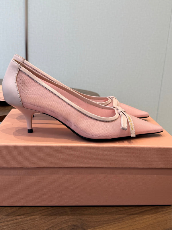 Miu 26s High-Heeled Pump Light Pink Mixed Sheepskin with Lace 790461