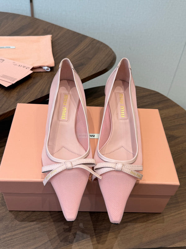 Miu 26s High-Heeled Pump Light Pink Mixed Sheepskin with Lace 790461