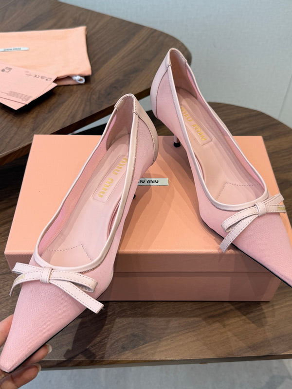 Miu 26s High-Heeled Pump Light Pink Mixed Sheepskin with Lace 790461