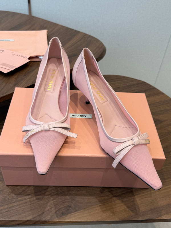 Miu 26s High-Heeled Pump Light Pink Mixed Sheepskin with Lace 790461