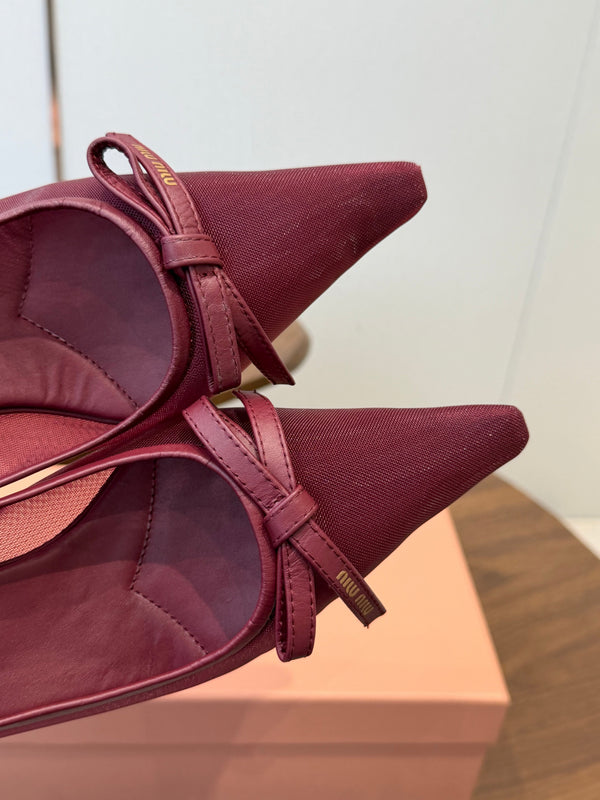 Miu 26s High-Heeled Pump Burgundy Mixed Sheepskin with Lace 790463