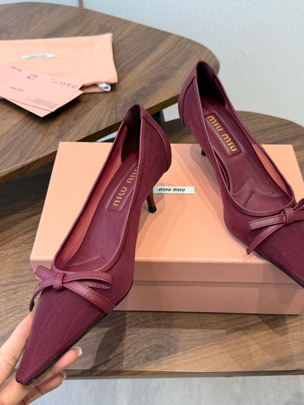 Miu 26s High-Heeled Pump Burgundy Mixed Sheepskin with Lace 790463