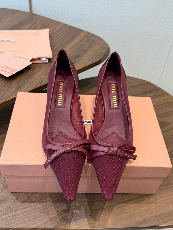 Miu 26s High-Heeled Pump Burgundy Mixed Sheepskin with Lace 790463