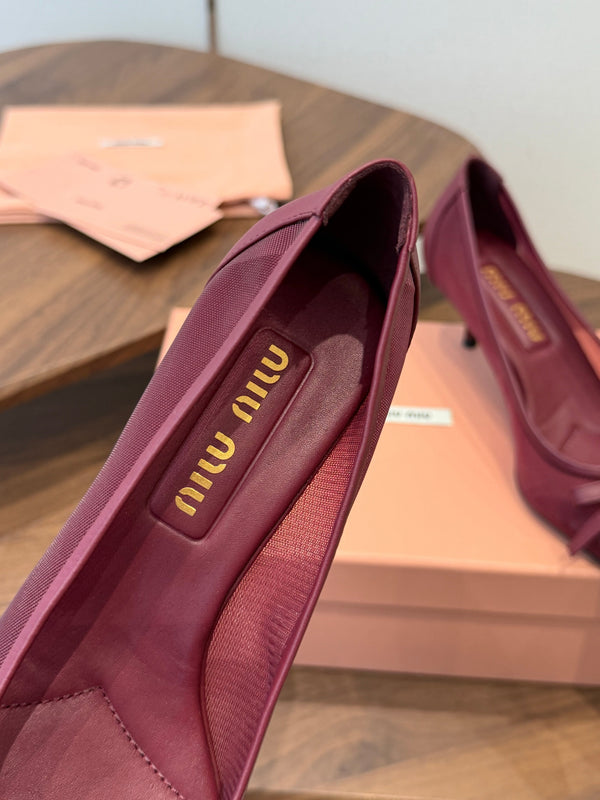 Miu 26s High-Heeled Pump Burgundy Mixed Sheepskin with Lace 790463