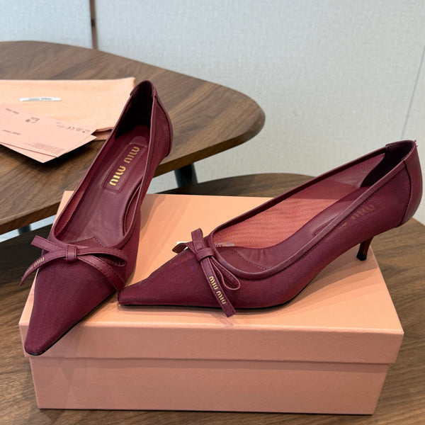 Miu 26s High-Heeled Pump Burgundy Mixed Sheepskin with Lace 790463