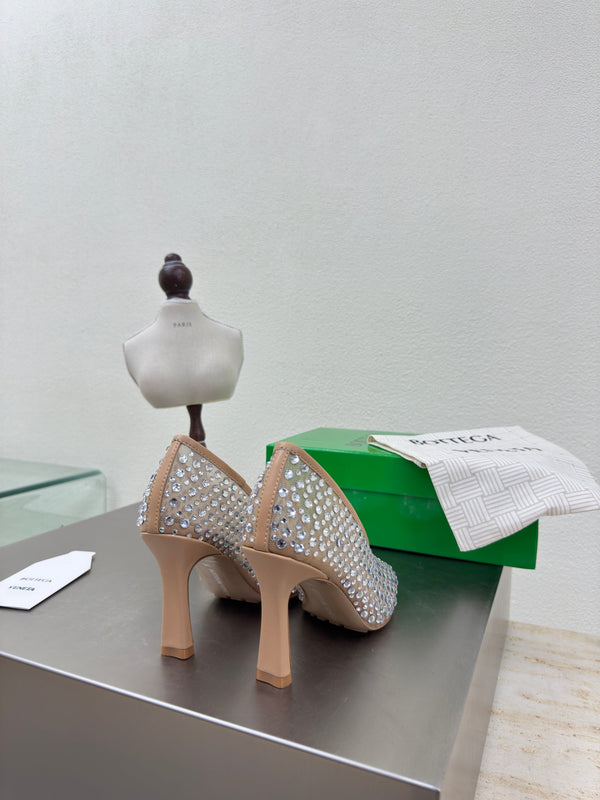BV Rhinestones Sofia Pump 90mm Beige Mesh 428480