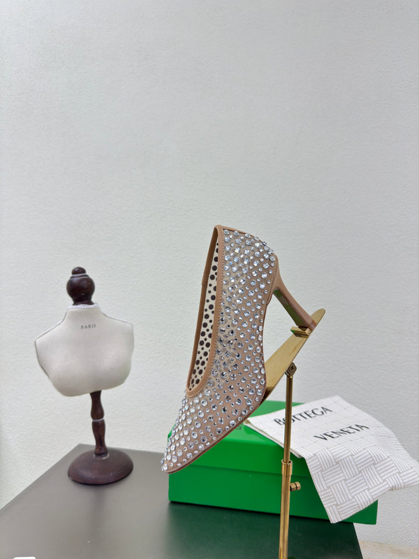 BV Rhinestones Sofia Pump 90mm Beige Mesh 428480
