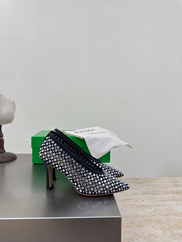 BV Rhinestones Sofia Pump 90mm Black Mesh 428482