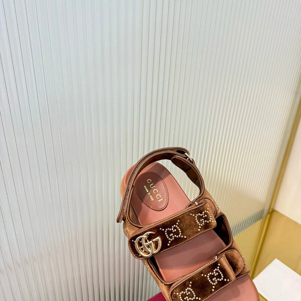 GG 26s Dad Sandals Brown Leather Velvet 714861