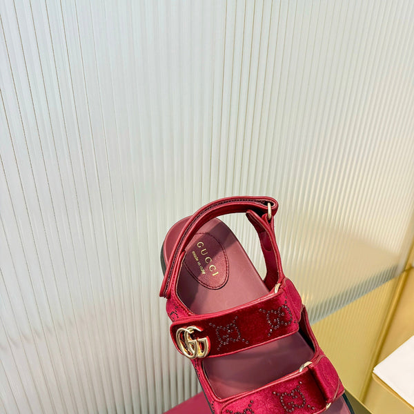 GG 26s Dad Sandals Red Leather Velvet 714863