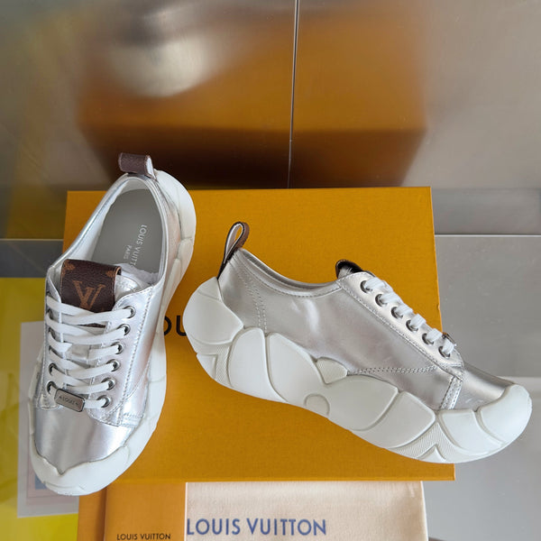 LV Bubble Sneaker 50mm Silver Metallic Lambskin Monogram Canvas 459762