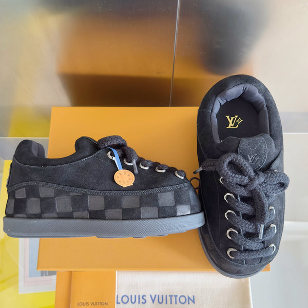 LV x Ingo Casual Sports Shoes 50mm Black Embossed Damier Graphine Suede 459769
