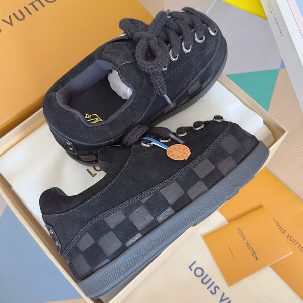 LV x Ingo Casual Sports Shoes 50mm Black Embossed Damier Graphine Suede 459769