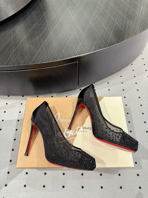 CL x Margiela 25 Diamond Pumps Black Fabric Lace Swarovski 296038